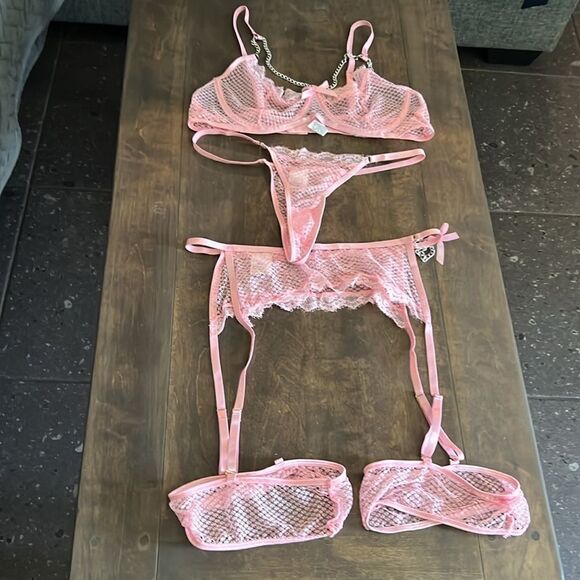 New Lingerie Garter Belt See-Through Erotic Set Lace Bowknot Intimates Thong 3Pc - Picture 8 of 13